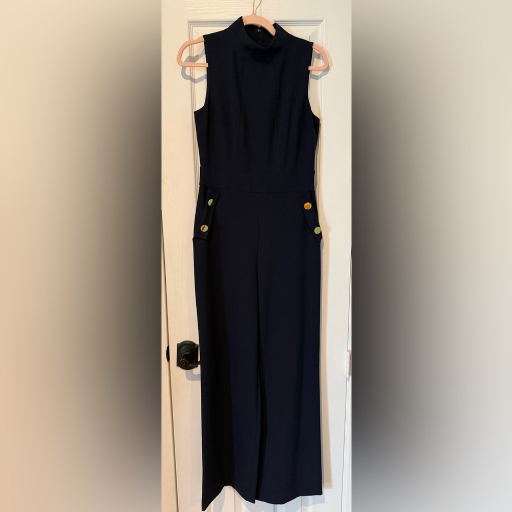 Harper Rose High-Waist Navy Wide-Leg Jumpsuit with Gold Button Detail Size 4